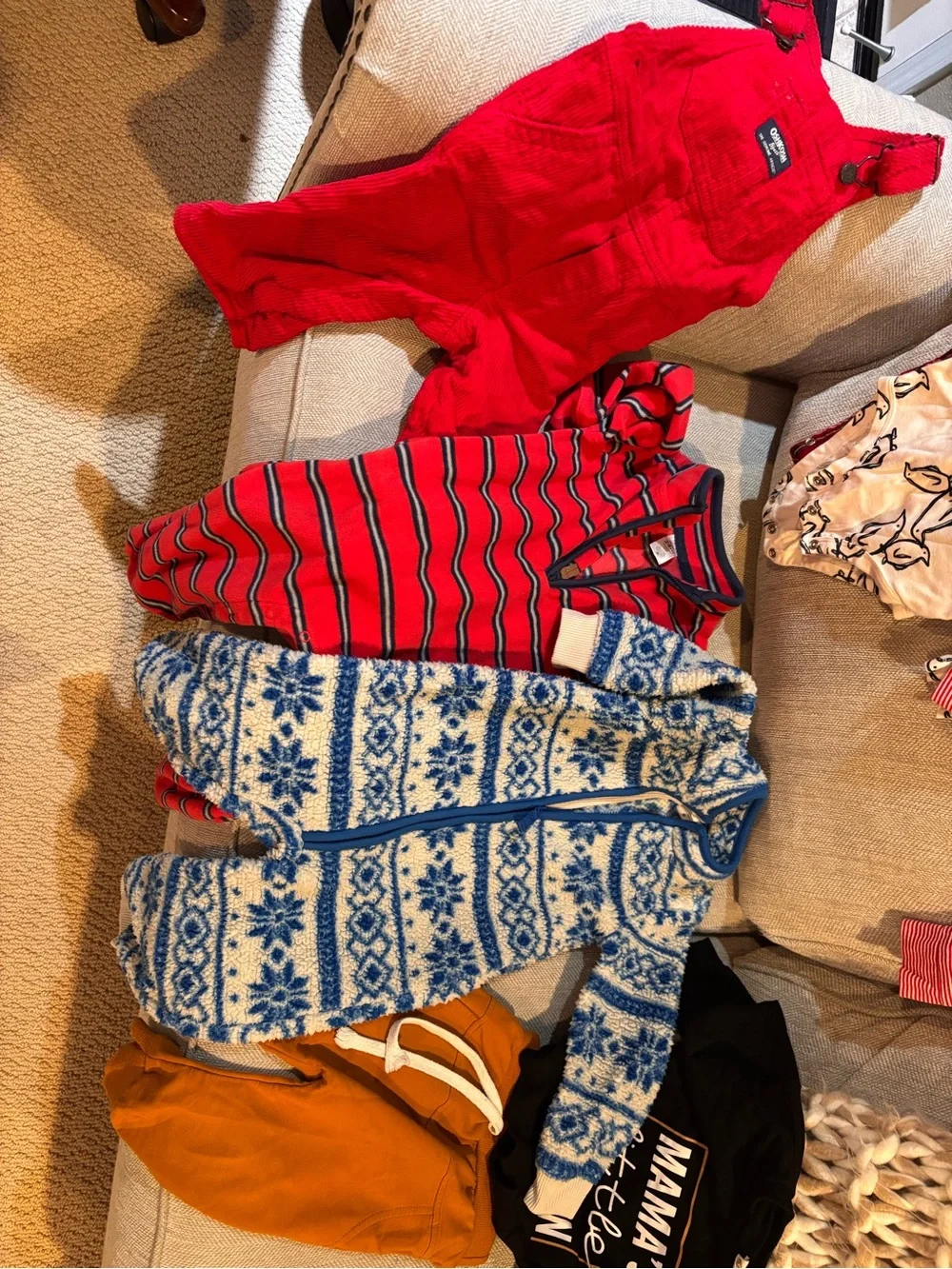 Carters Red Striped Kids One-Piece Romper and Blue Snowflake Fleece One-Piece